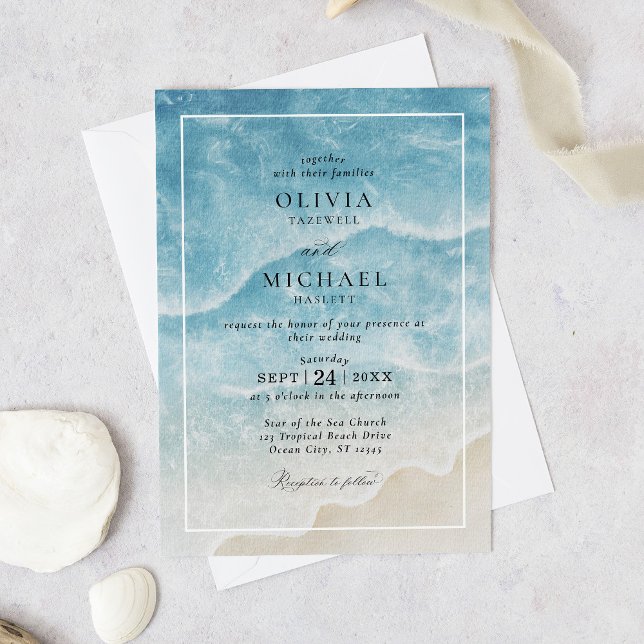 Invitation Watercolor Ocean Beach Mariage élégant (Créateur téléchargé)
