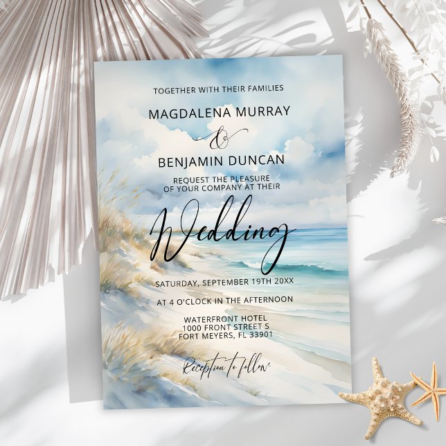 Invitation Watercolor Ocean Coastal Sur la plage Mariage (Créateur téléchargé)