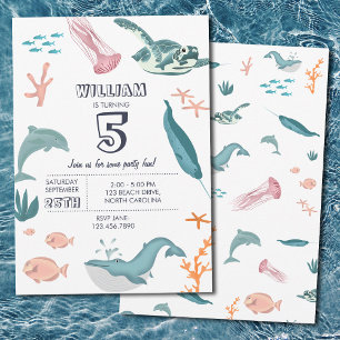 Invitation Watercolor Ocean Sea Animaux Fête d'anniversaire