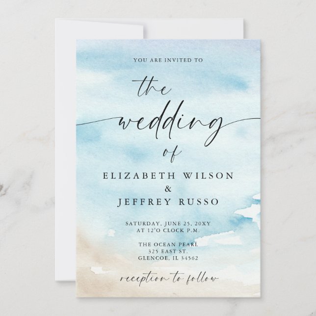 Invitation Watercolor Ocean Sea Summer Beach Mariage (Devant)