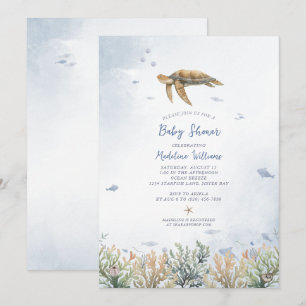Invitation Watercolor Ocean Sea Turtle Baby shower