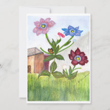 INVITATION Watercolor Painting of Grass & Flowers