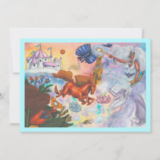 Invitation Watercolor Painting Unicorn Opal Fairy Dragon Fire