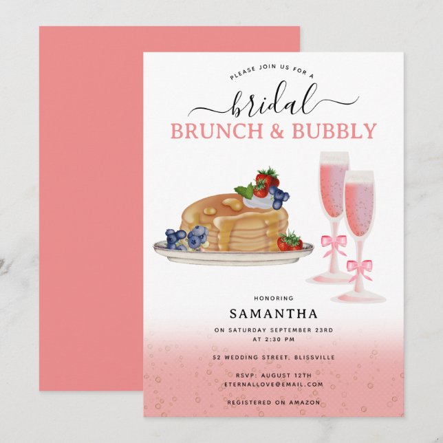 Invitation Watercolor Pancakes Brunch & Bubbly Bridal Shower (Devant / Derrière)