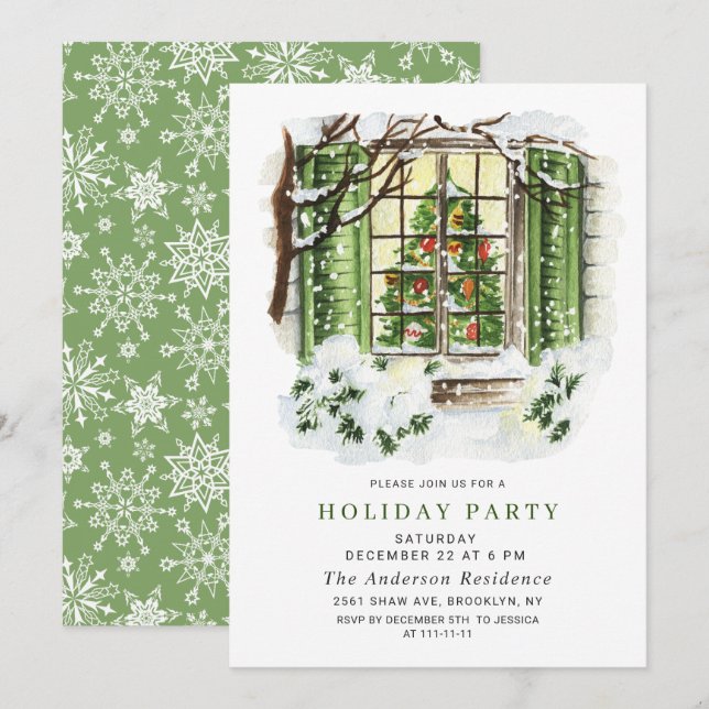 Invitation Watercolor Pays Maison de vacances Noël (Devant / Derrière)