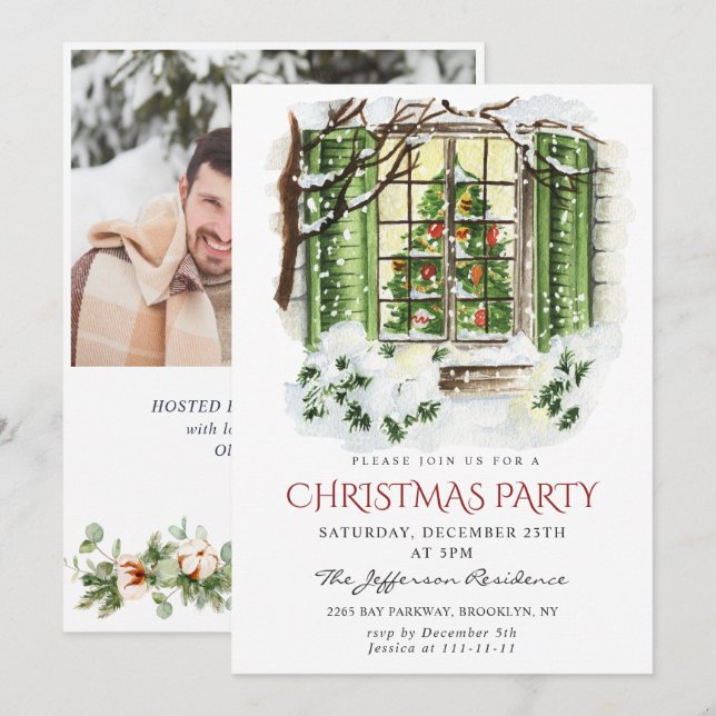 Invitation Watercolor Pays Maison de vacances Noël (Devant / Derrière)
