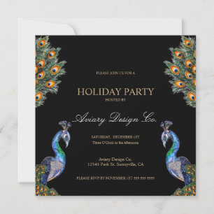 Invitation Watercolor Peacock Corporate Christmas Party