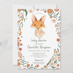 Invitation Watercolor Petit Fox Floral Girl Baby shower