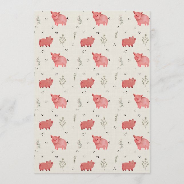 Invitation Watercolor Pigs And Flowers Seamless Pattern (Devant)