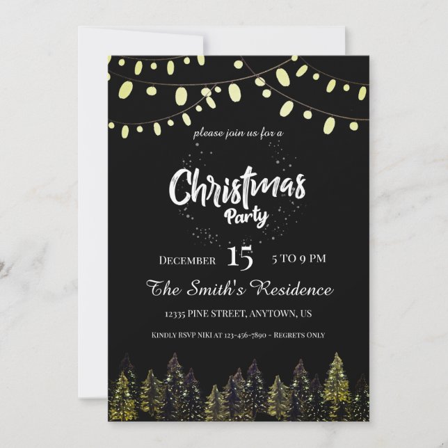 Invitation Watercolor Pine Forest Christmas (Devant)