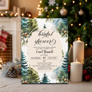 Invitation Watercolor Pine Forest Elégante Fête des mariées