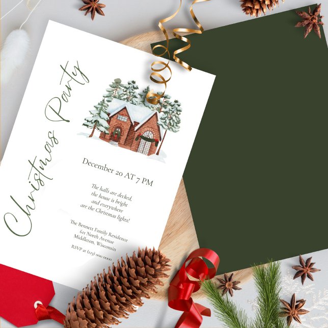 Invitation Watercolor Pine Tree Christmas Dinner (Créateur téléchargé)