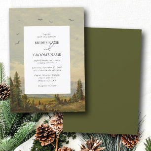 Invitation Watercolor Pine Tree Forest Mounts Mariage