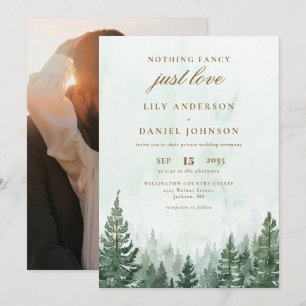 Invitation Watercolor Pine Tree Forest Photo Mariage intime