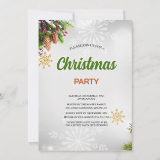 Invitation Watercolor Pines Berries Bow Red Christmas Party 