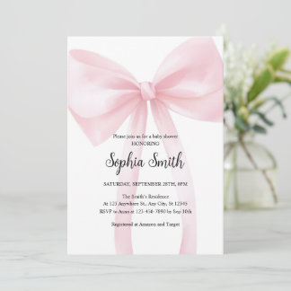 Invitation Watercolor Pink Bow Girl Baby Shower