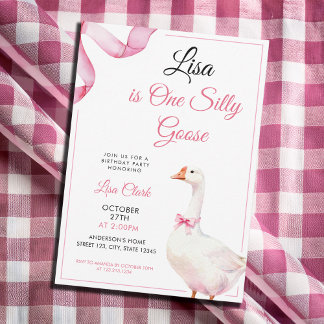 Invitation Watercolor Pink Coquette Silly Goose 1st Birthday