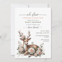 Watercolor Pink Floral oh deer baby shower 