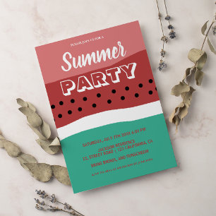 Invitation Watercolor Pink Green Watermelon fête d'été
