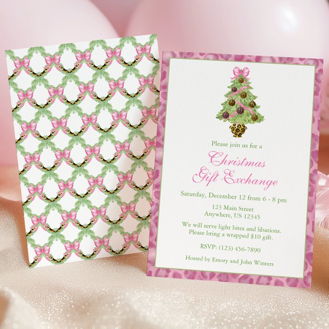Invitation Watercolor Pink Leopard Christmas Tree Party (Créateur téléchargé)