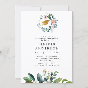 Invitation Watercolor Pink Peonies Fête de Graduation de la c