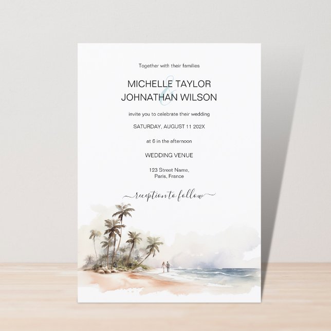 Invitation Watercolor Plage tropicale Destination Mariage (Créateur téléchargé)