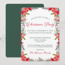 Watercolor Poinsettia Floral Christmas Party