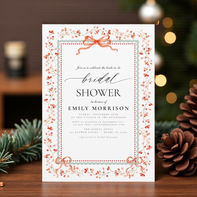 Invitation Watercolor Preppy Bow Christmas Bridal Shower (Créateur téléchargé)