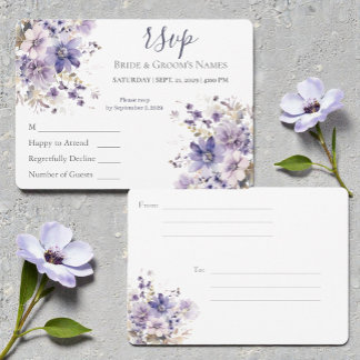Invitation Watercolor Purple & Blue Floral Wedding RSVP