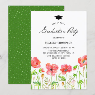 Invitation Watercolor Red Poppies Garden Graduation Party