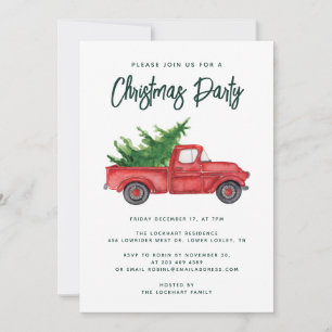 Invitation Watercolor Red Truck Fête de Noël