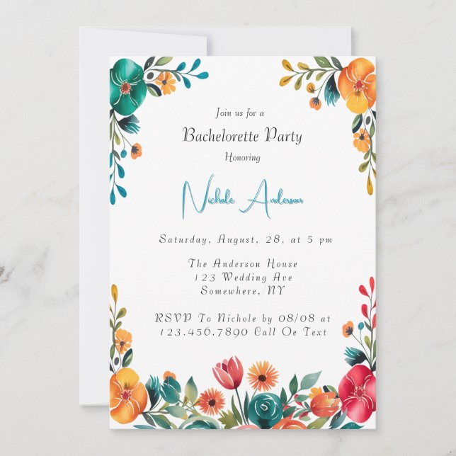 Invitation Watercolor Romance Bachelorte Party (Devant)