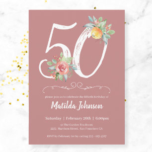 Invitation Watercolor Rose Floral 50e fête d'anniversaire