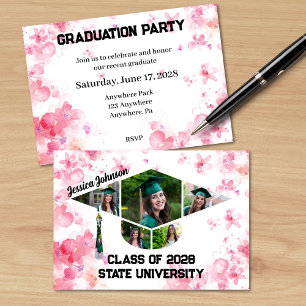 Invitation Watercolor Rose Floral Graduation