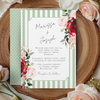 Invitation Watercolor Roses Preppy Chic Spring Summer Wedding