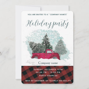 Invitation Watercolor rouge camion plaid compagnie de fête