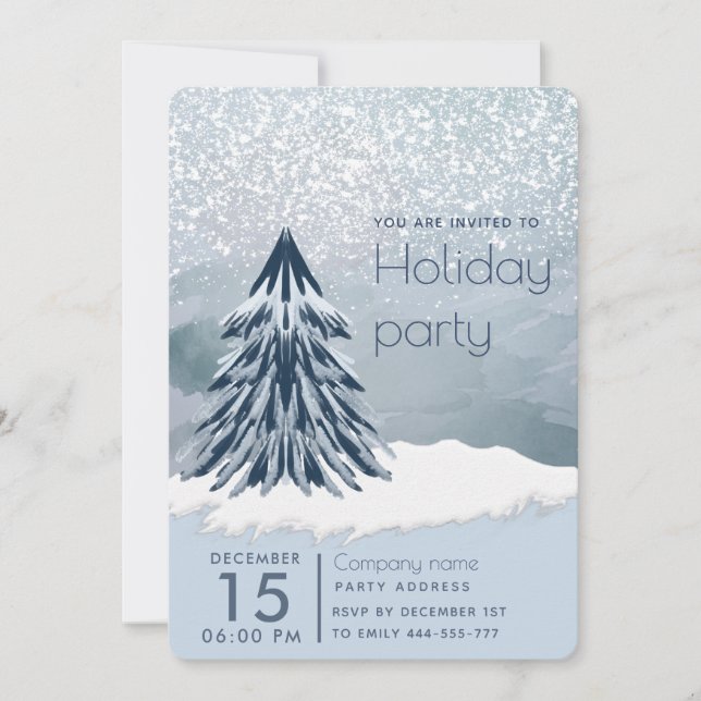 Invitation Watercolor sapin vacances hiver (Devant)