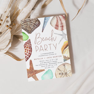 Invitation Watercolor Seashell Beach Party Chauffage domestiq