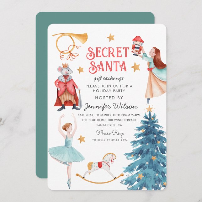 Invitation Watercolor Secret Père Noël Nutcracker Ballerina (Créateur téléchargé)