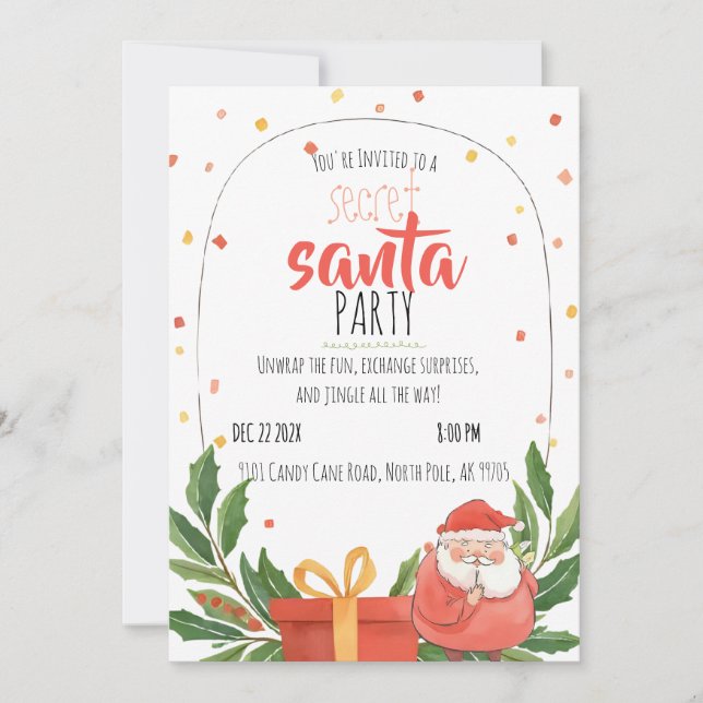 Invitation Watercolor Secret Santa Christmas Party  (Devant)
