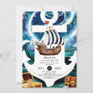 Invitation Watercolor Ship Fun Pirate Anniversaire