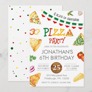 Invitation Watercolor Slice Enfants Pizza Party Anniversaire