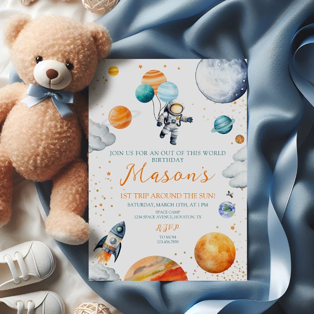Invitation Watercolor Space Astronaut 1st Birthday (Créateur téléchargé)