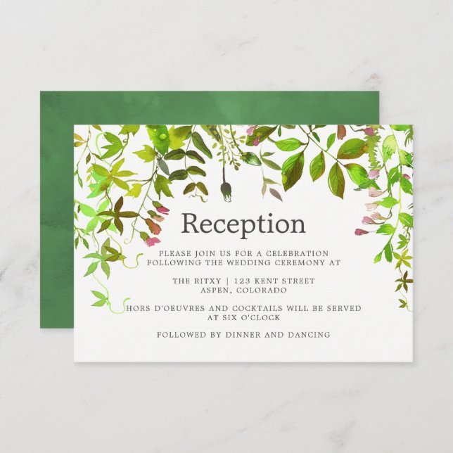 Invitation Watercolor Spring Foliage Réception de mariage (Devant / Derrière)