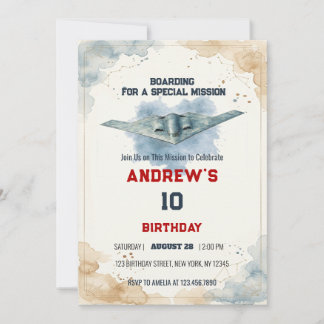 Invitation Watercolor Stealth Jet Fighter B2 Spirit Birthday