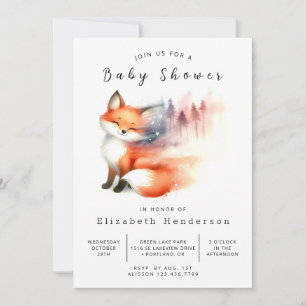 Invitation Watercolor Style Forest Fox Baby shower