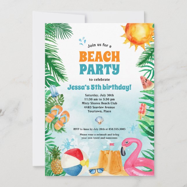 Invitation Watercolor Summer Beach Party (Devant)