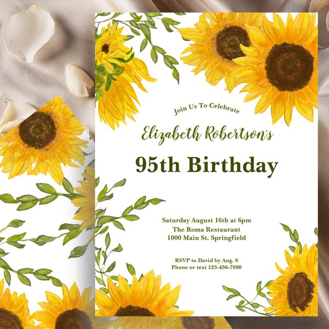 Invitation Watercolor Sunflowers Women's 95th Birthday  (Créateur téléchargé)