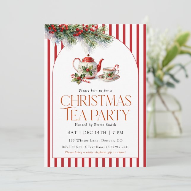 Invitation Watercolor Teapot Christmas Tea Party  (Debout devant)
