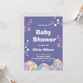 Invitation Watercolor Teddy Bear Hot Air Balloon Baby Shower 